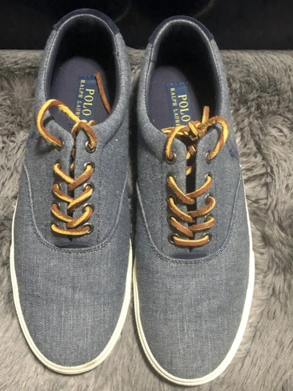 Ralph Lauren Men's Vaughn Boat Shoes in Dark Blue Sweatshirt Fleece, Size 9.5